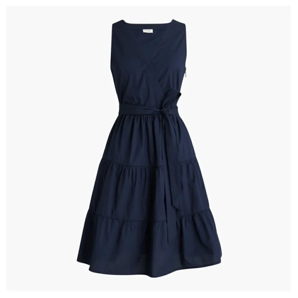 J. Crew Faux Wrap Sleeveless Mini Dress Navy Size 14 NWT - Picture 2 of 9